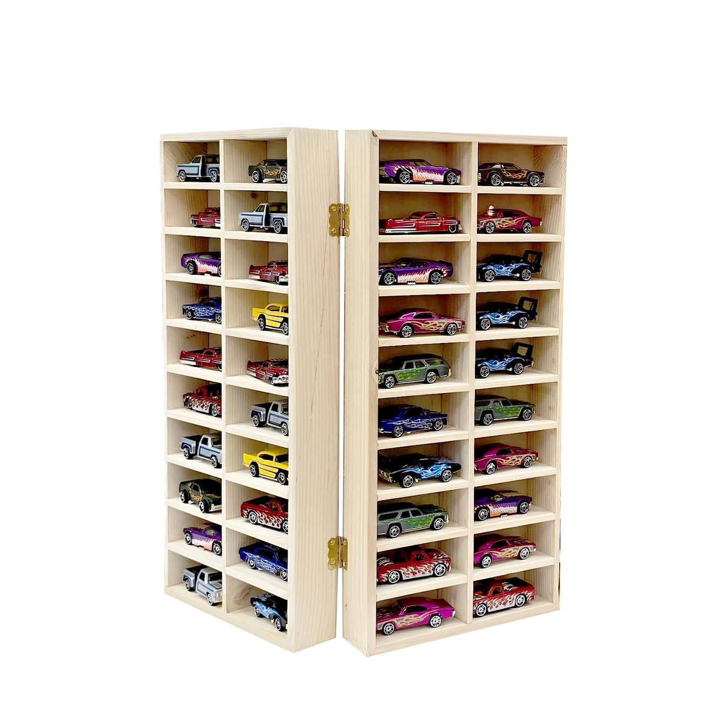 bestofCRAFT 60 Compartment Wooden Display for Cars – Holds 1:64 Scale Cars – Foldable Wall-Mount or Shelf Organizer