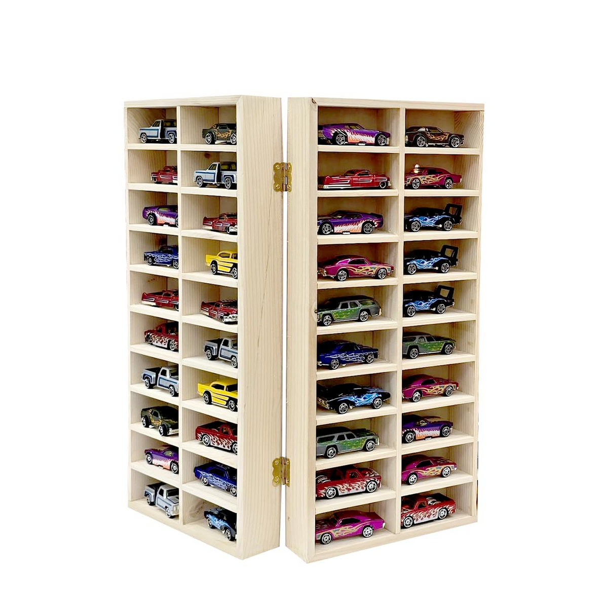 bestofCRAFT 60 Compartment Wooden Display for Cars – Holds 1:64 Scale Cars – Foldable Wall-Mount or Shelf Organizer