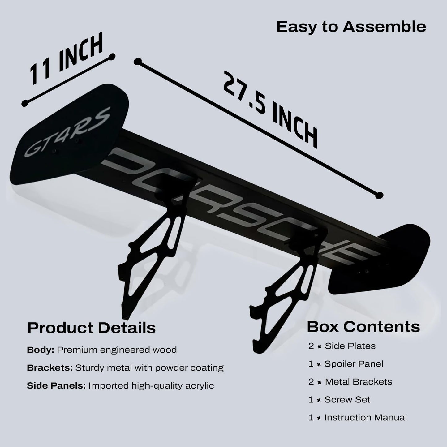 GT4 RS Spoiler Shelf for Wall –  Spoiler Shelf for Home, Office, Garage | Race Car Inspired Display Wall Shelf