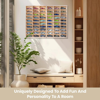bestofCRAFT 60 Compartment Wooden Display for Cars – Holds 1:64 Scale Cars – Foldable Wall-Mount or Shelf Organizer