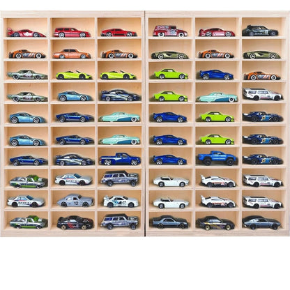 bestofCRAFT 60 Compartment Wooden Display for Cars – Holds 1:64 Scale Cars – Foldable Wall-Mount or Shelf Organizer