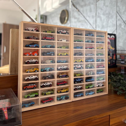 bestofCRAFT 60 Compartment Wooden Display for Cars – Holds 1:64 Scale Cars – Foldable Wall-Mount or Shelf Organizer