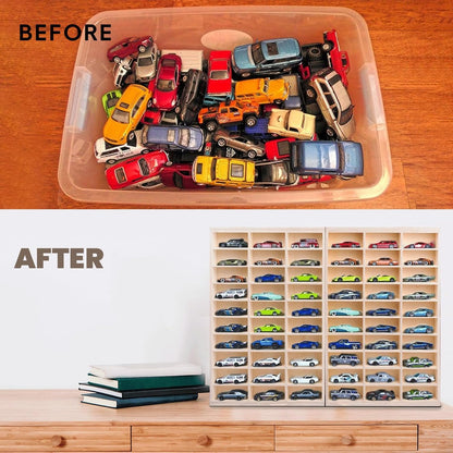 bestofCRAFT 60 Compartment Wooden Display for Cars – Holds 1:64 Scale Cars – Foldable Wall-Mount or Shelf Organizer