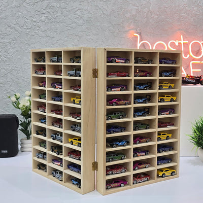 bestofCRAFT 60 Compartment Wooden Display for Cars – Holds 1:64 Scale Cars – Foldable Wall-Mount or Shelf Organizer