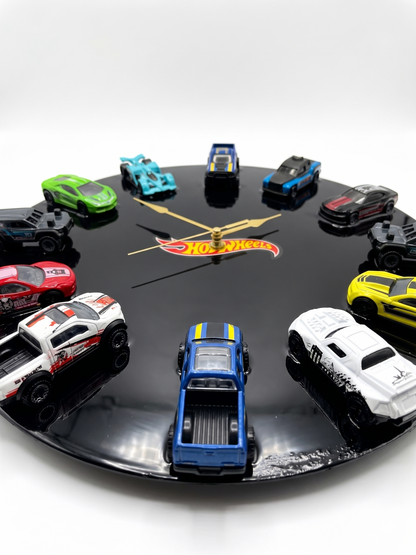 Hot Wheels Wall Clock with 12 Die-Cast Cars |  Room Decor | Unique Handmade Gift