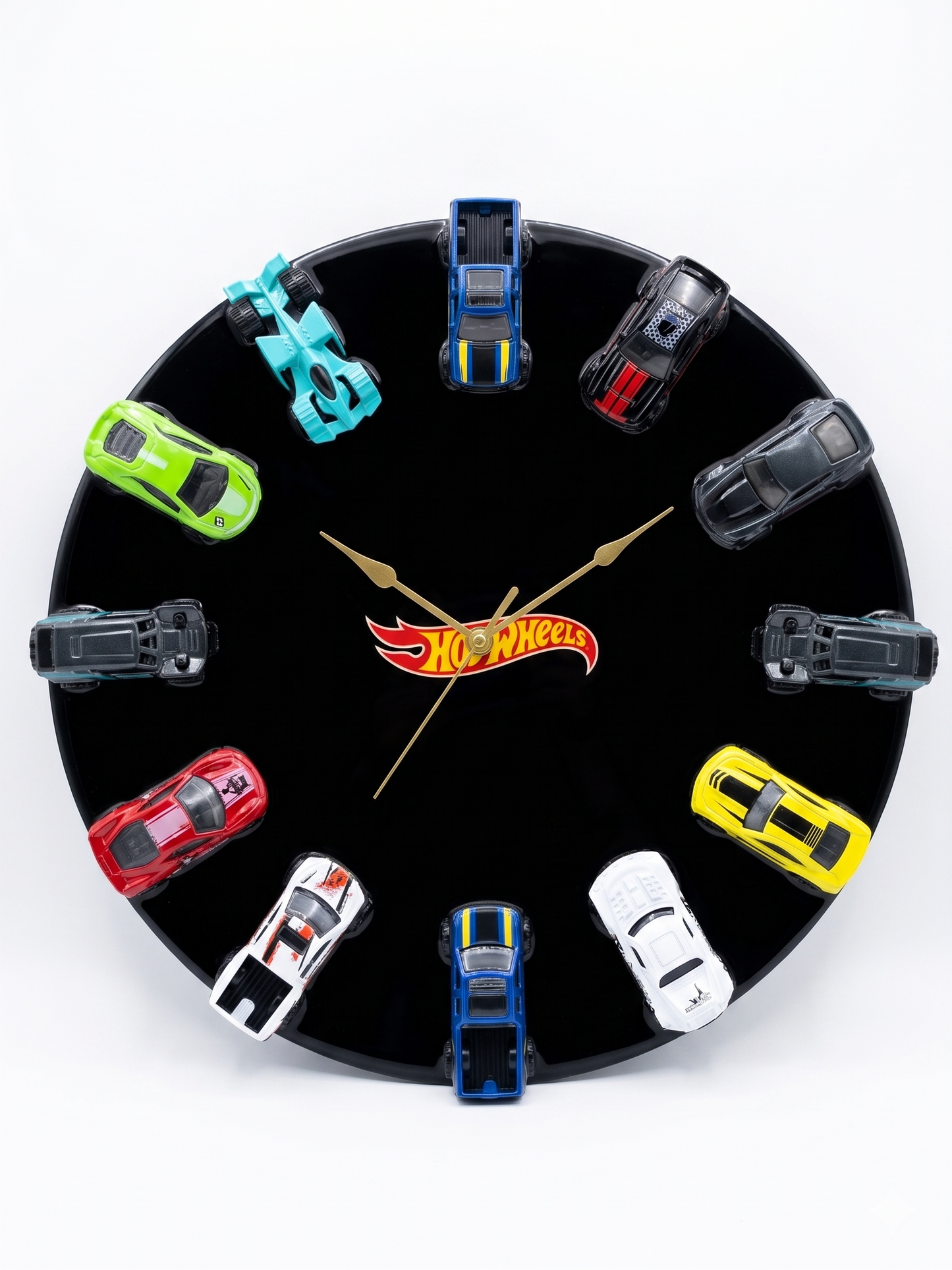 Hot Wheels Wall Clock with 12 Die-Cast Cars |  Room Decor | Unique Handmade Gift
