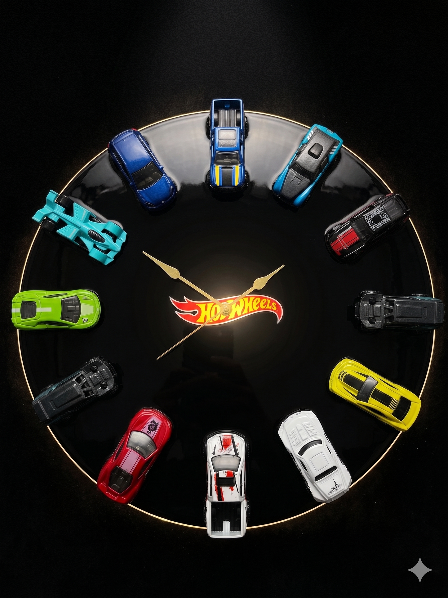 Hot Wheels Wall Clock with 12 Die-Cast Cars |  Room Decor | Unique Handmade Gift