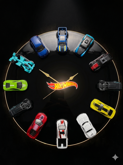 Hot Wheels Wall Clock with 12 Die-Cast Cars |  Room Decor | Unique Handmade Gift