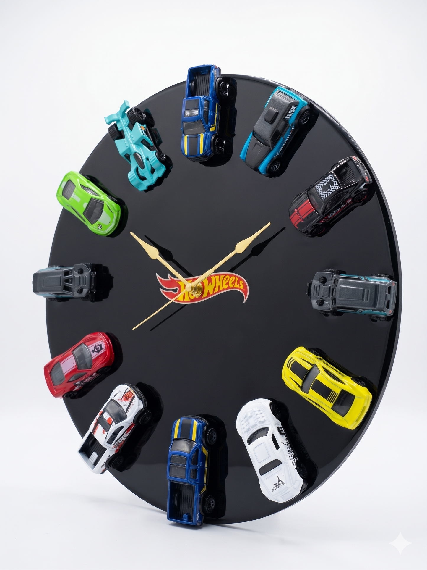 Hot Wheels Wall Clock with 12 Die-Cast Cars |  Room Decor | Unique Handmade Gift