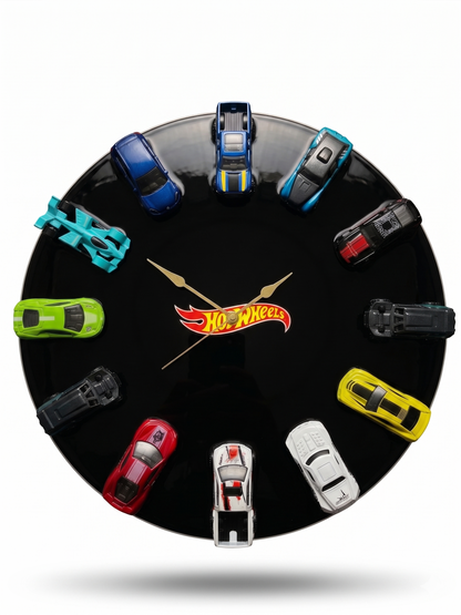 Hot Wheels Wall Clock with 12 Die-Cast Cars |  Room Decor | Unique Handmade Gift