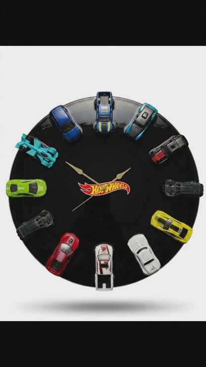 Hot Wheels Wall Clock with 12 Die-Cast Cars |  Room Decor | Unique Handmade Gift